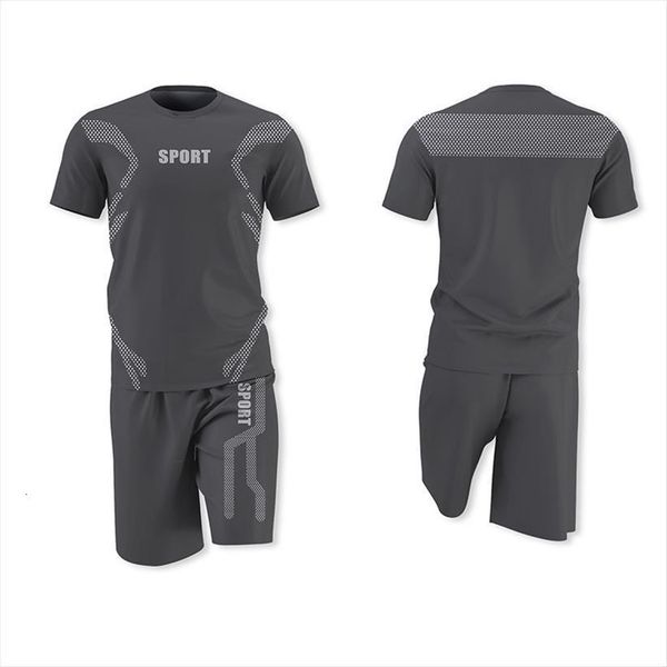 

letter printed t shirts sports men tracksuit suit couple quick dry casual running summer short sleeve shorts 2 pieces set, Gray