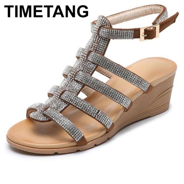

dress shoes timetang sandals woman big size evening solid summer back strap diamond roman wedge comfortable platform, Black