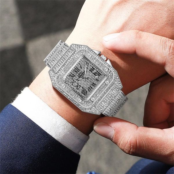 

wristwatches mens casual quartz stainless steel band diamonds business luxury males watch clocks relogios, Slivery;brown