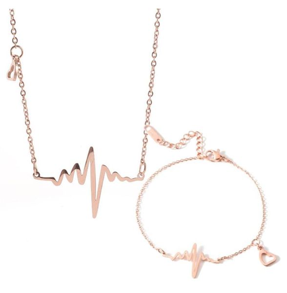 

earrings & necklace 316l stainless steel sweet ecg student men and women couple bracelet anklet set, Silver