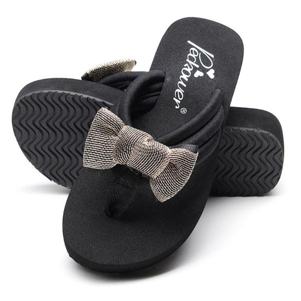 

slippers women bowknot flat bohemian style flip flops beach shoes fashion leisure soft comfortable durable sandals, Black