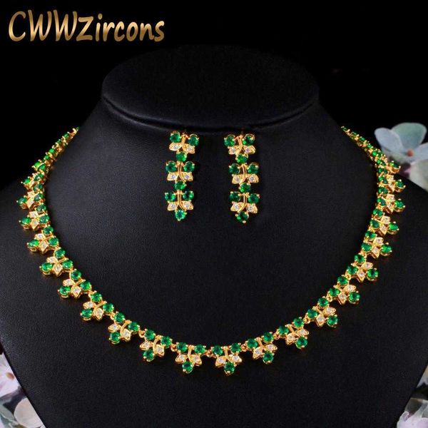 

cwwzircons elegant african nigerian yellow gold color green cubic zirconia women wedding necklace bridal dress jewelry sets t475 h1022, Silver