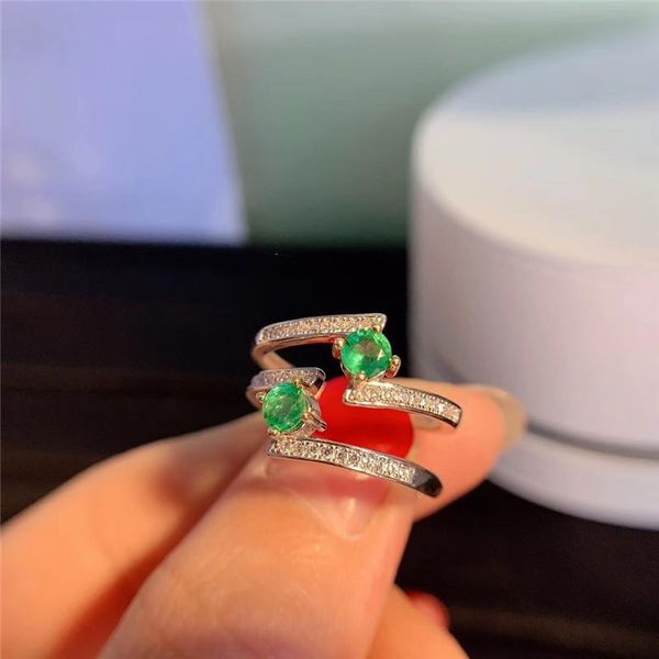 

cluster rings fashion natural emerald ring 4 mm * 4mm genuine silver sterling engagement for woman, Golden;silver