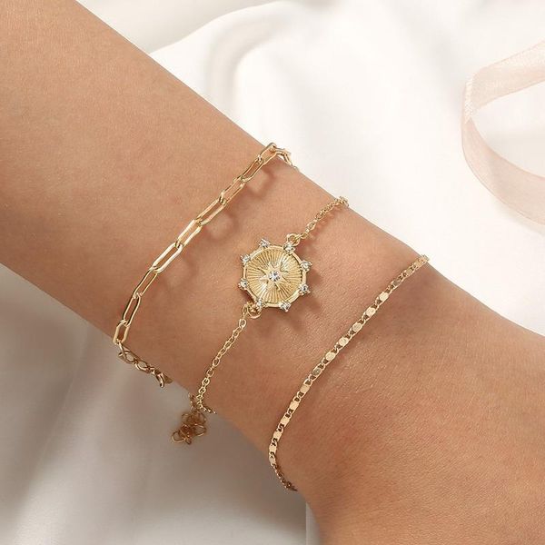 

link, chain bohemian six-pointed star zircon metal long pendant bracelet sets for women gold color bracelets set jewelry gift, Black