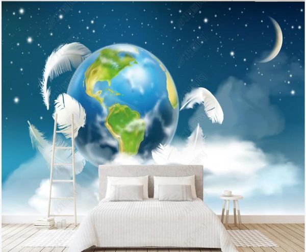 

3d po wallpaper custom mural modern beautiful starry sky earth feather living room decoration for walls in rolls wallpapers