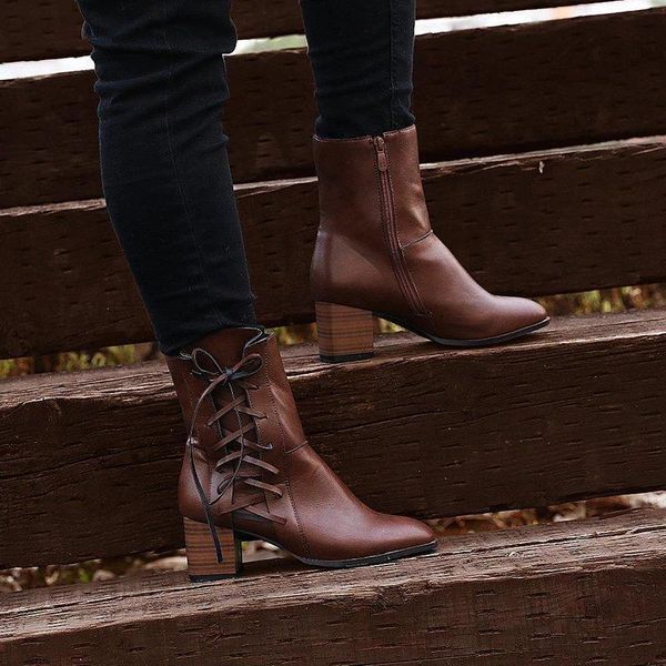 

boots nice fashion genuine leather ankle for women spring autumn ladies shoes woman pointed toe motorcycle, Black