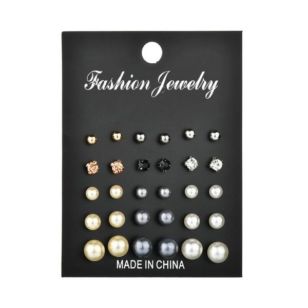 

fashion women earrings set pearl studs earring for girls boho geometric round stud punk jewelry, Golden;silver