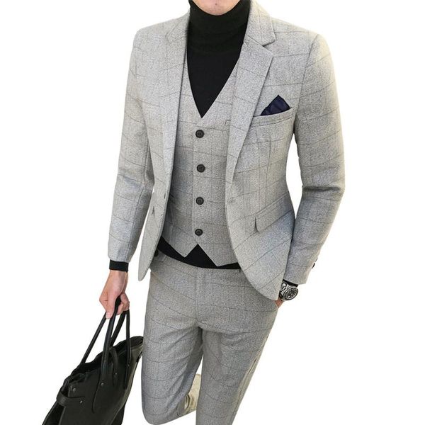 

men's suits & blazers fashion plaid mens business casual groom wedding dress male three-pieces set plus suze 4xl, White;black