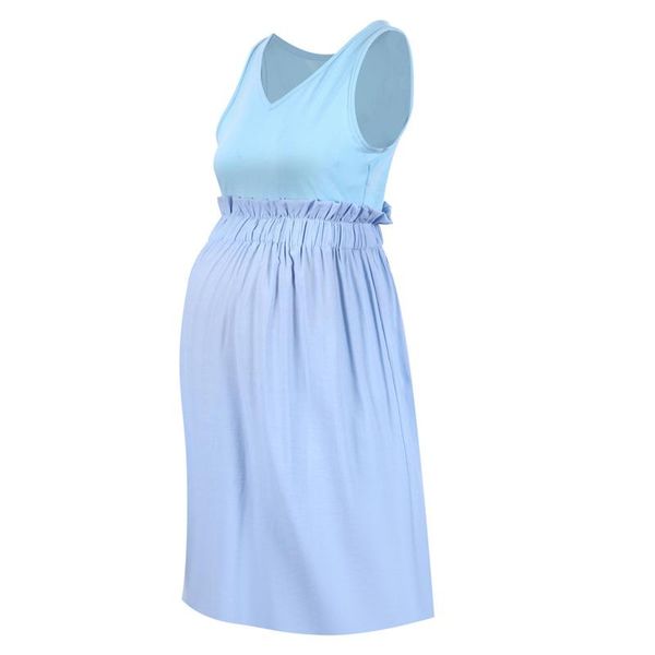 

sleeveless pleated waist solid stitched v-neck maternity dress women robe femme female summer pregnant dresses, White