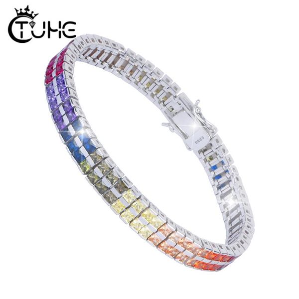 

charm bracelets 8mm width elegant colorful rainbow bracelet 2 rows crystal tennis cz slider delicate jewelry for women, Golden;silver