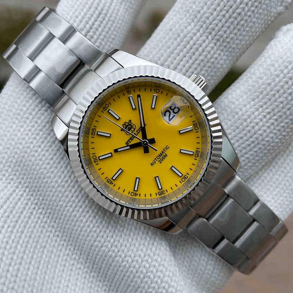 

sd1933 yellow dial men's diving watch 20bar water resist luminous japanese nh35 automatic steeldive design mechanical wristwatch, Silver