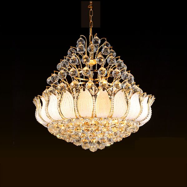 

modern golden crystal chandeliers lights fixture led american chandelier lotus flower home indoor lighting hall bed living room hanging lamp