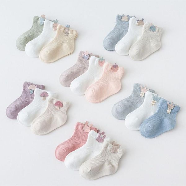 

socks 3 pairs/lot baby mesh thin cotton models boys girls boneless suture born accessories children, Pink;yellow