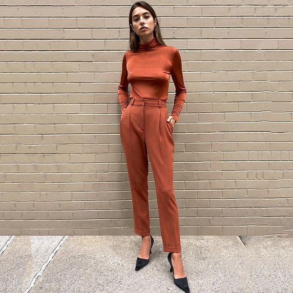 

one piece black khaki skinny pants body for women 2021 autumn spring high waist solid long trousers women's & capris, Black;white