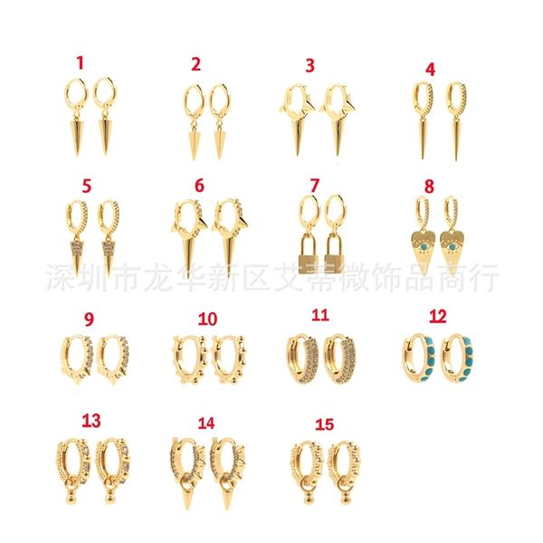 

environment friendly copper plated genuine gold punk series personalized hip hop street couple earrings trendy men's ear clip, Black