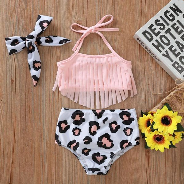 

women's swimwear children baby girls tassel sunflower plant print summer with ribbon two pieces swimsuit lace up bikini outfits, White;black