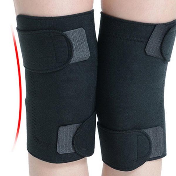 

1pair self heating knee brace sleeve adjustable tourmaline magnetic therapy pad support arthritis protective belt elbow & pads, Black;gray
