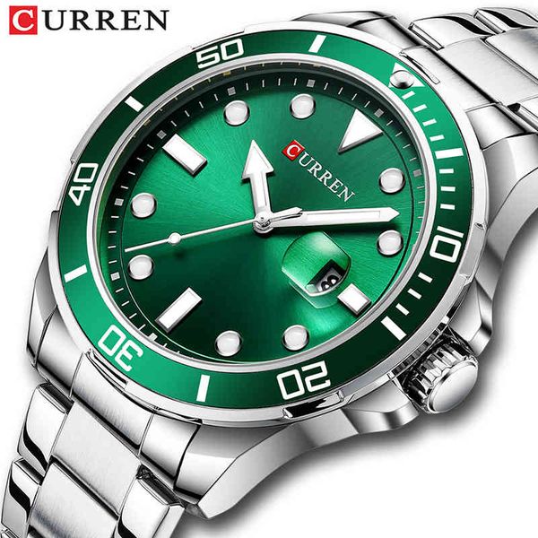 

curren sport watch mens watches quartz clock stainless steel male wristwatch date relogio masculino fashion gift for men 210517, Slivery;brown
