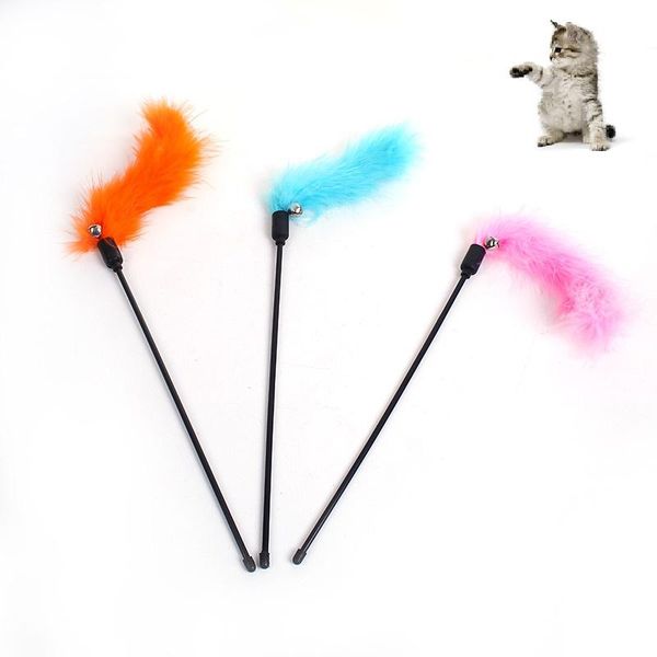 

cat toys 1pc 40cm pet toy products plastic funny teaser feather bell black pole funplaying color random accessories