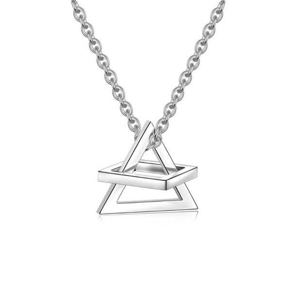 

interlocking square triangle pendant geometric stainless steel stereoscopic stacking necklace minimalist jewelry chains, Silver