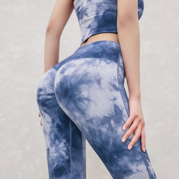 

yoga outfit hip lift pants high waist seamless fitness sports tie dye push up workout gym leggings breathable soft