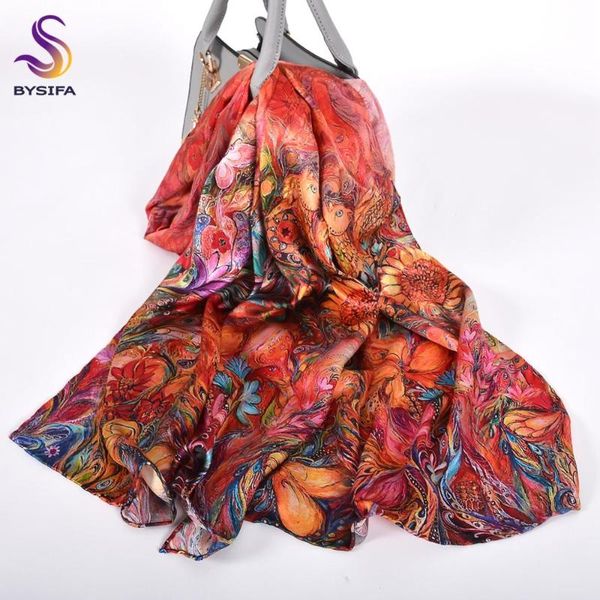 

scarves [bysifa]women luxury silk scarf headscarf brand national red long shawls ladies floral style fashion pure, Blue;gray