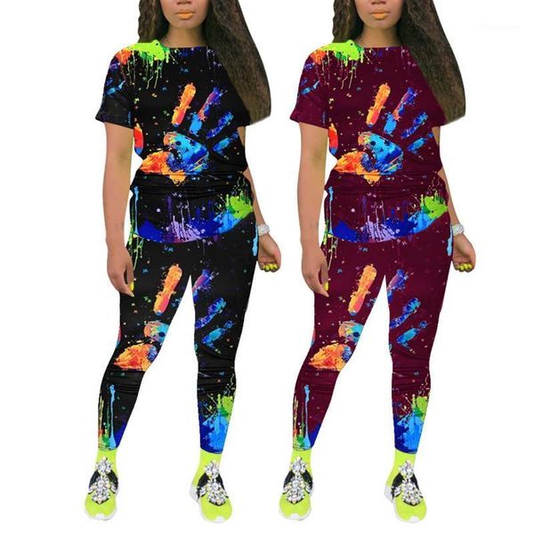 

women casual clothes set spring autumn tracksuit ladies short sleeve tie-dye print t shirt long pants trousers women's tracksuits, Gray