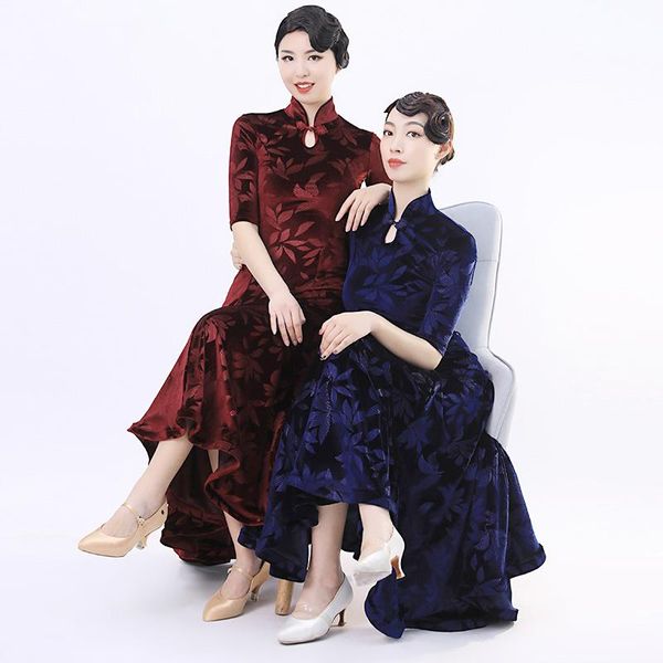 

stage wear 2021 red modern dance dress national standard women ballroom dresses waltz performance costumes, Black;red