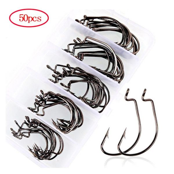 

fishing hooks 50pcs luya soft bait hook group high carbon steel barbed wide belly crank worm lure carp sea tackle