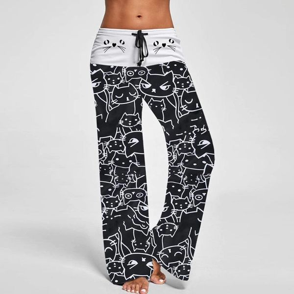 

women's leggings sports gym running pants cat print women wide leg breathable pantalones sport femme fitness#1209, Black