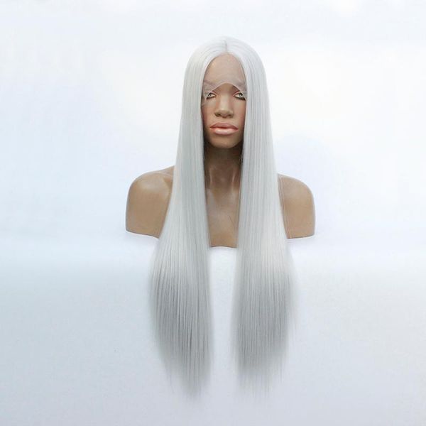 

white gray glueless 13x4 lace front wigs long natural straight heat resistant synthetic hair middle parting hairline1, Black