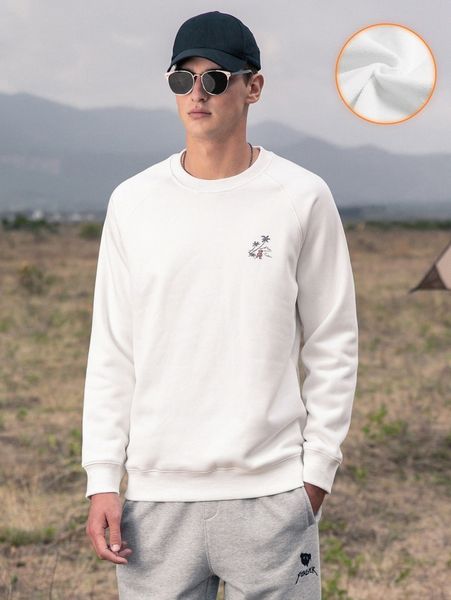 

men bear & palm tree print raglan sleeve thermal pullover z8az#, Black