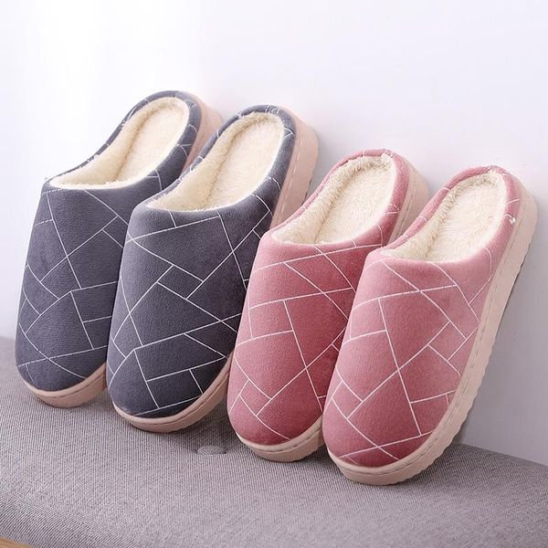 

classic stripe women winter warm fur slippers couple house shoes flat heel home indoor bedroom zapatilla mujer mtx25, Black