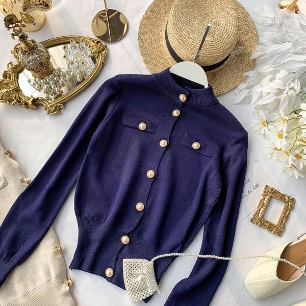 

women's knits & tees women knit cardigan spring short fit single breasted sweater urban vintage ladies retro long sleeve knitw, White