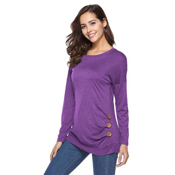 

women's t-shirt autumn casual button t-shirts women o-neck long sleeve t shirt ladies tee plus size 2021, White
