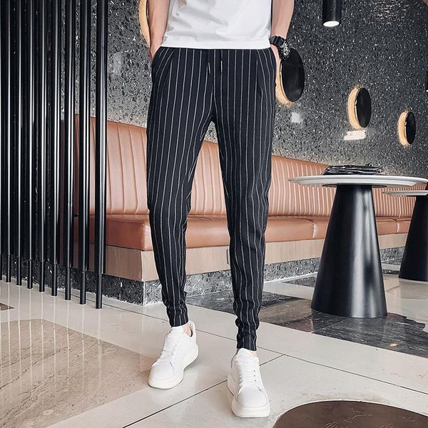

men's pants men clothing striped casual mens joggers fashion slim for spring and summer streetwear, Black