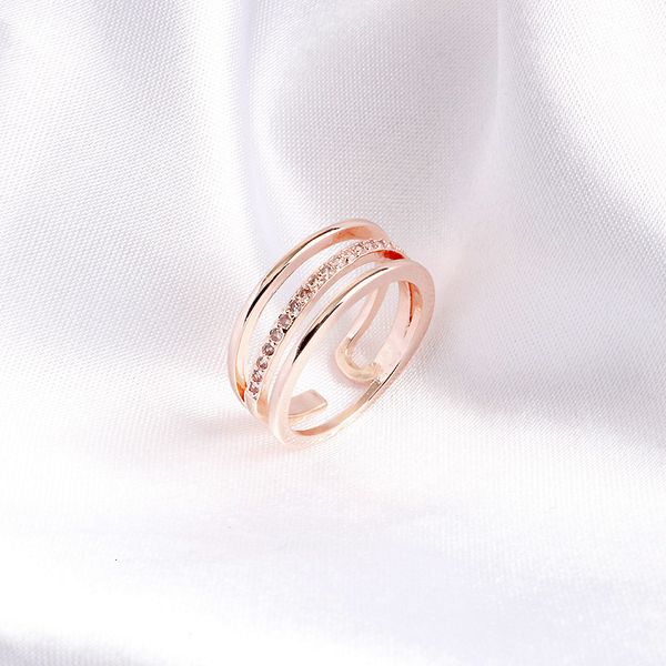

japanese and korean fashion versatile women's ring three-layer micro inlaid zircon rose gold simple personality trend ring, Silver