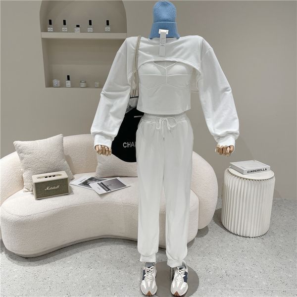 

pant spring summer women's fashions short shirt vest high waist pants niche design three pieces together, White