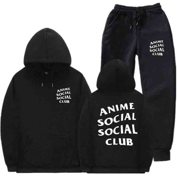 

men's fleece sweater suit street anime social club sportswear pants, Black