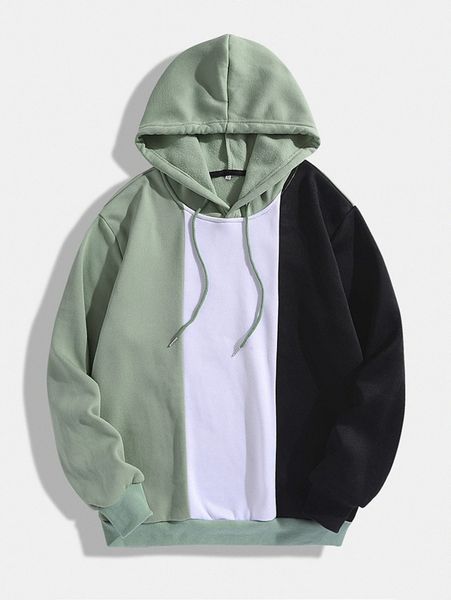 

men color block drawstring thermal hoodie r49f#, Black