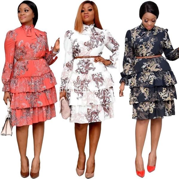 

ethnic clothing spring autumn african dresses for women patchwork clothes robe long sleeve work office pleated dress, Red