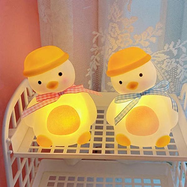 

night lights 2021 cute light cartoon animal statue chick in a yellow hat table bedside led warm lamp gift for kids girl