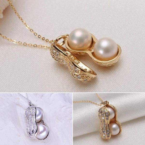 

women peanut necklace christmas gift women white pearl necklaces clavicle pendant jewelry rose gold titanium jewelry, Silver