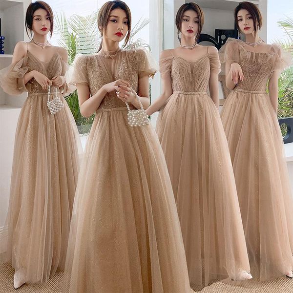 

ethnic clothing exquisite bridesmaid dress floor length evening temperament celebrity banquet gown elegant a-line maxi mesh, Red