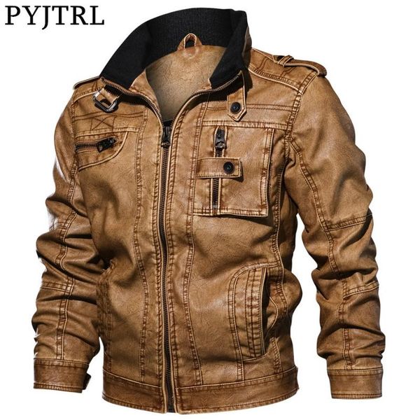 

men slim fit casual outwear bomber motorcycle jacket pu leather jackets men's fur & faux, Black