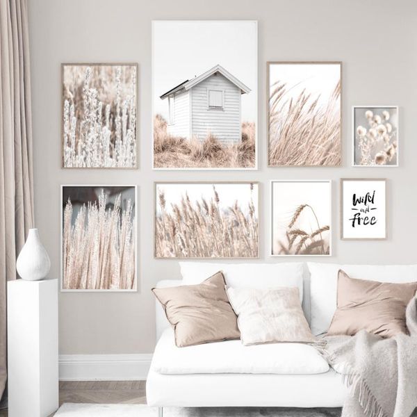 

paintings nordic natural plant wheat dandelion reed flower wall art canvas painting poster for living room bedroom home decoration