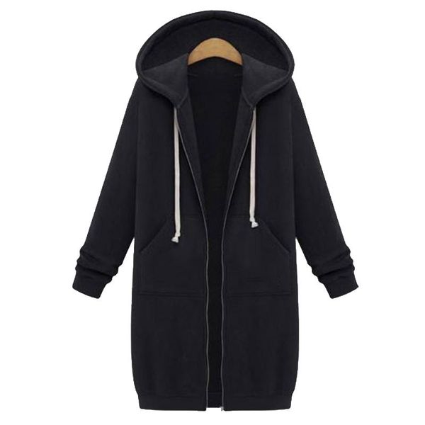 

women's hoodies & sweatshirts sweatshirt women plus velvet hooded 2021 size 5xl oversized jacket autumn solid long female, Black