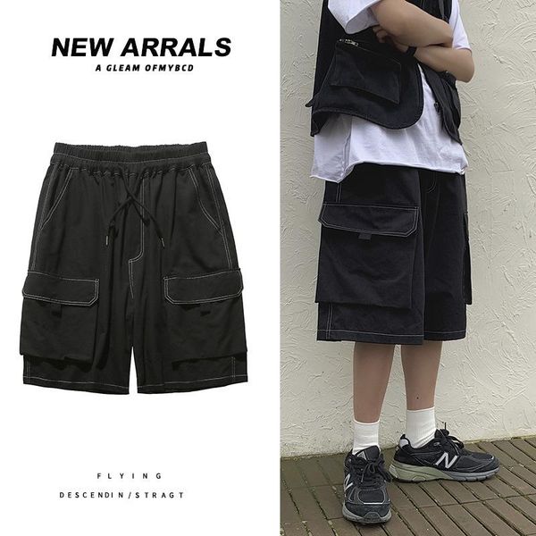 

men's shorts korean fashion 2021 mens summer loose comfortable gym casual knee length with conspicuous pockets, White;black