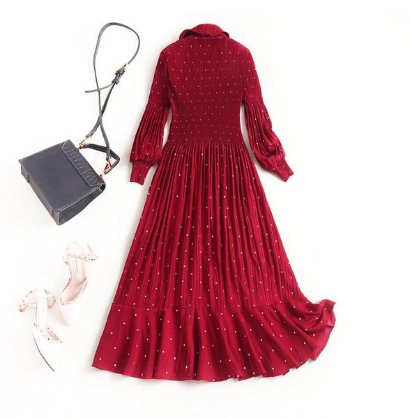 

spring fashion designers autumn woman elegant clothes lady flashlight dot print midi dress red party, Black;gray