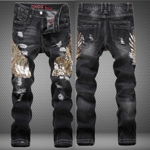 

arrivals men's denim pants biker ripped skinny trousers jeans, Blue